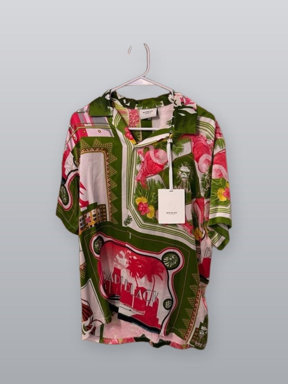 Bape Black Tropical Button-Up – Pink & Green All-Over Print